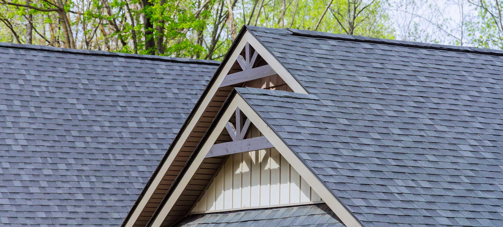 Close-up of dimensional designer shingles showing layered profile