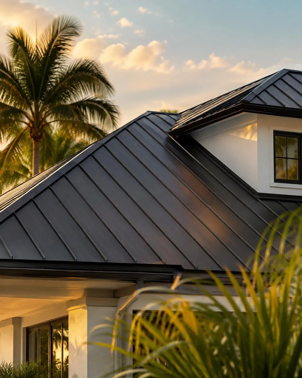 Close-up of standing seam metal roof panels