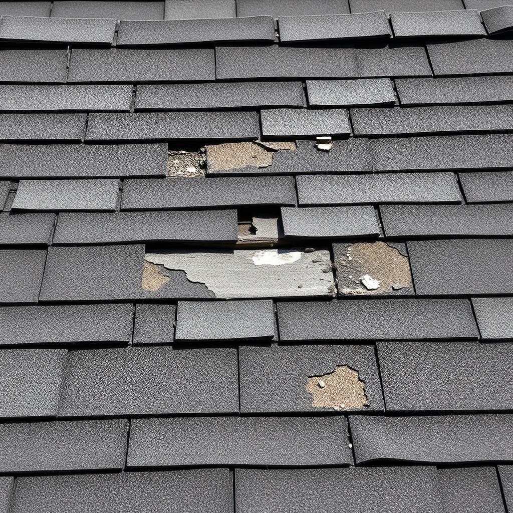 Storm-damaged roof shingles